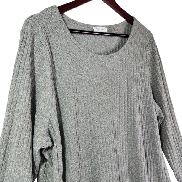 Calvin Klein Light Gray Ribbed Long Sleeve Top - Picture 3 of 14
